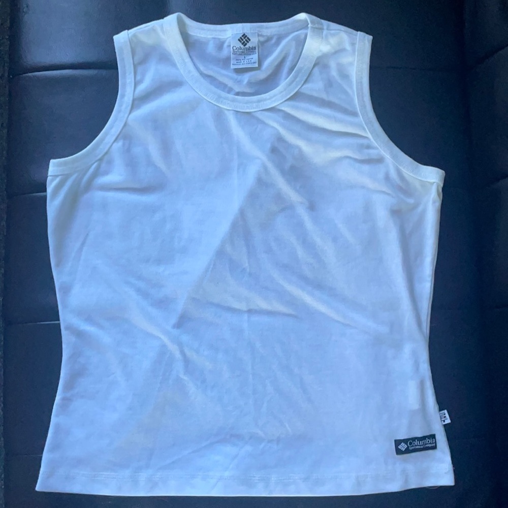 All white Columbia tank top